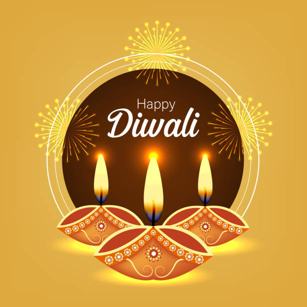 happy diwali mit diwali lampenschild im kreis indien kunst hintergrund vektor design - diwali lights stock-grafiken, -clipart, -cartoons und -symbole