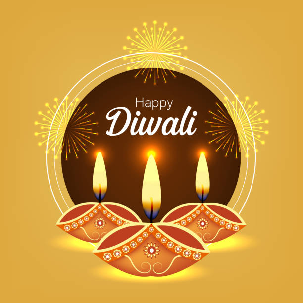 Happy Diwali with Diwali lamp sign in circle India art background vector design Diwali festival typographic design diwali stock illustrations