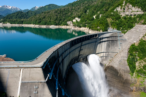Kurobe Lake and Kurobe Dam that discharges water