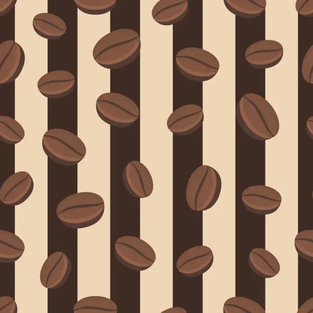 Vector illustration of Striped seamless pattern with coffee beans