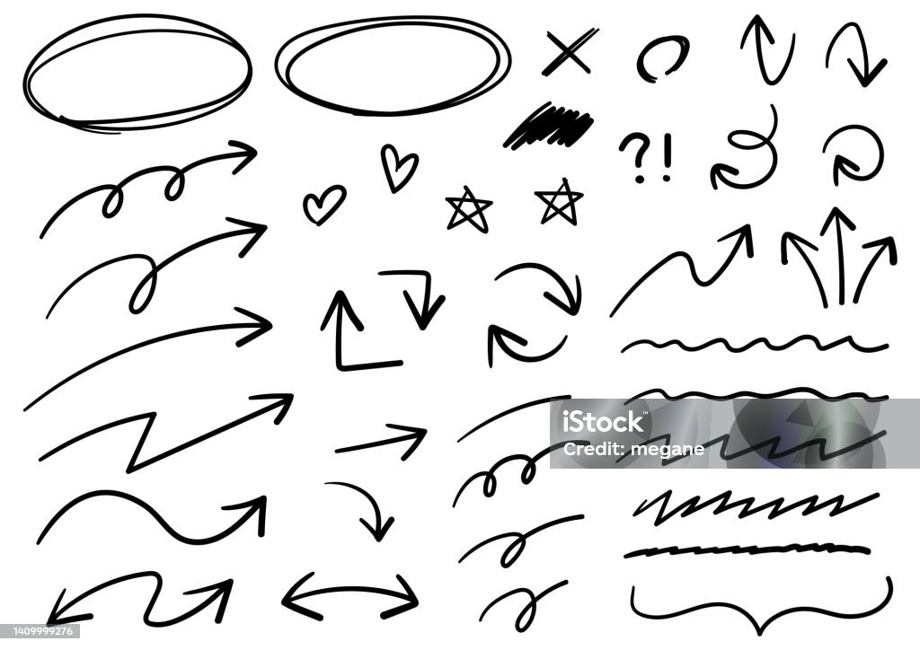 Set of various handwritten arrows, lines, and symbols - Royalty-free Ok İşareti Vector Art