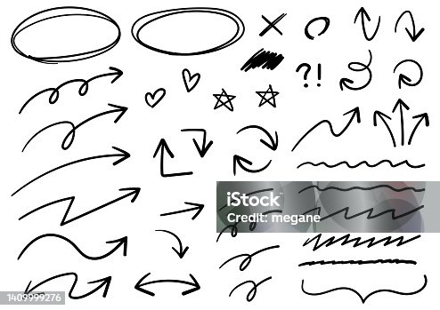 istock Set of various handwritten arrows, lines, and symbols 1409999276
