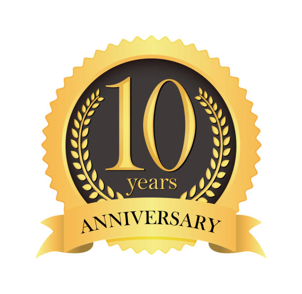 Golden anniversary medal icon | 10th anniversary Golden anniversary medal icon | 10th anniversary 10th anniversary stock illustrations