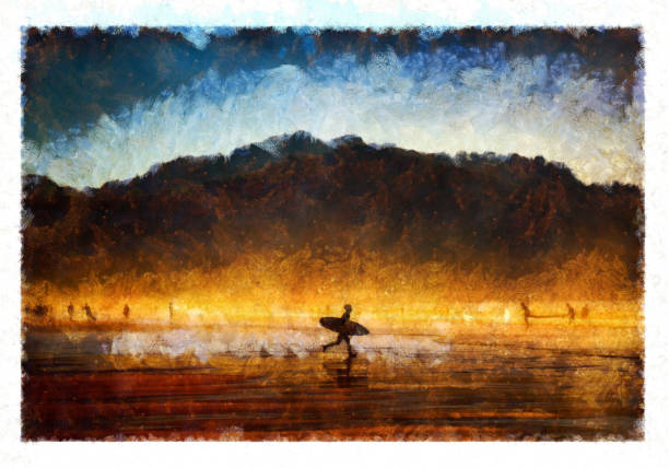 istock Silhouettes at the beach in San Sebastian, Spain - Digital Manipulation 1410006230