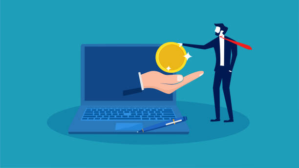 Pay online. businessman pays through a laptop computer. business concept vector Pay online. businessman pays through a laptop computer. business concept vector illustration types of loans stock illustrations