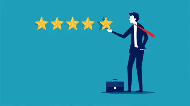 Vector illustration of The businessman rated five stars. Feedback concept. vector illustration