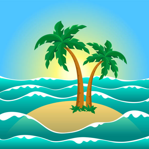 stockillustraties, clipart, cartoons en iconen met tropical island with palms. vector illustration - onbewoond eiland