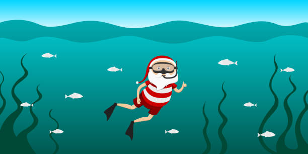 istock Santa Claus snorkeling with mask and flippers. Vector illustration 1410012159