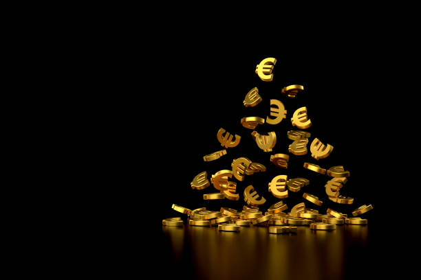 istock Falling golden euro sign. 3D rendering. 1410012410