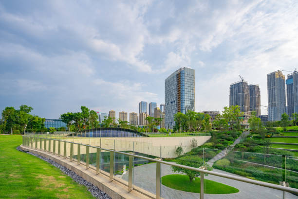 istock Sunny financial city and Bridge 1410014351