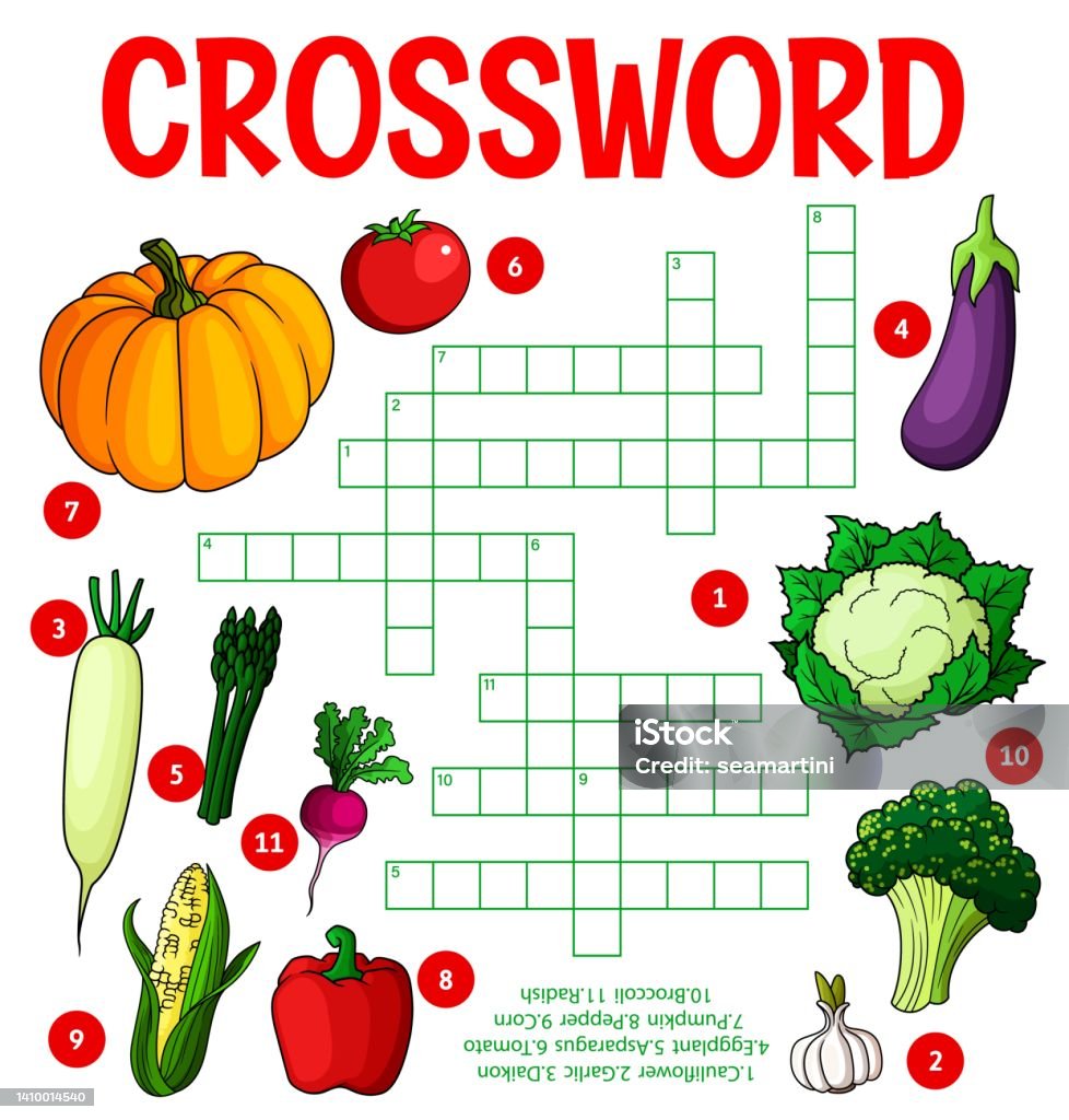 Raw Isolated Vegetables Crossword Puzzle Worksheet Stock Illustration