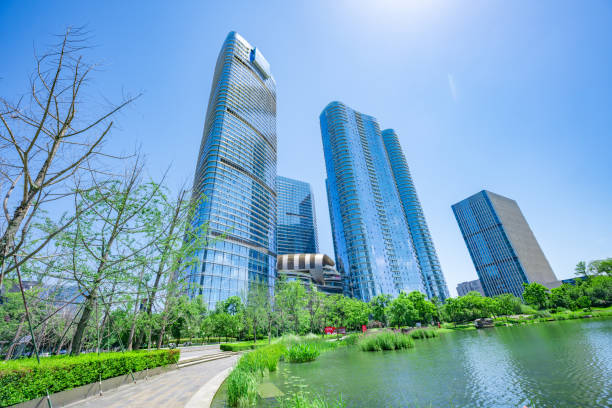 istock Sunny financial city and Bridge 1410015336