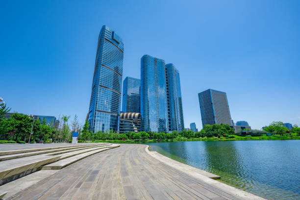 istock Sunny financial city and Bridge 1410015358