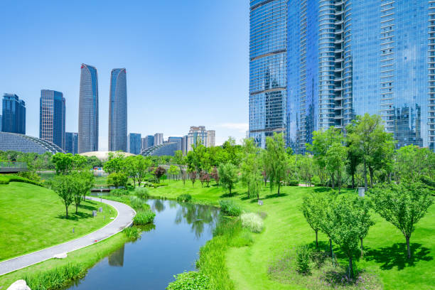 istock Sunny financial city and Bridge 1410015534
