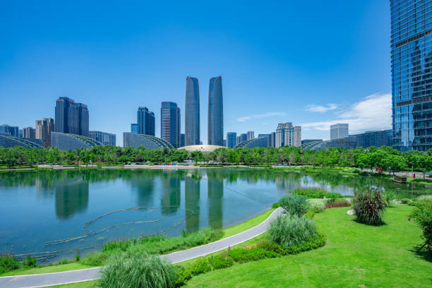 istock Sunny financial city and Bridge 1410015556