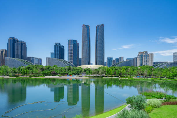 istock Sunny financial city and Bridge 1410015565