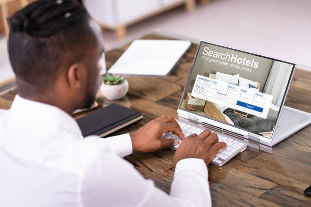 istock Online Hotel Booking Using Hybrid Laptop 1410016343