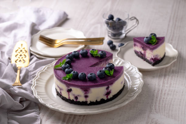 istock Delicious no bake cheesecake with fresh blueberry 1410017578