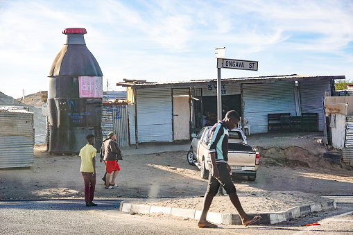 People and car number plates visible on Ongava Street at Okuryangava Township near Windhoek in Khomas Region, Namibia