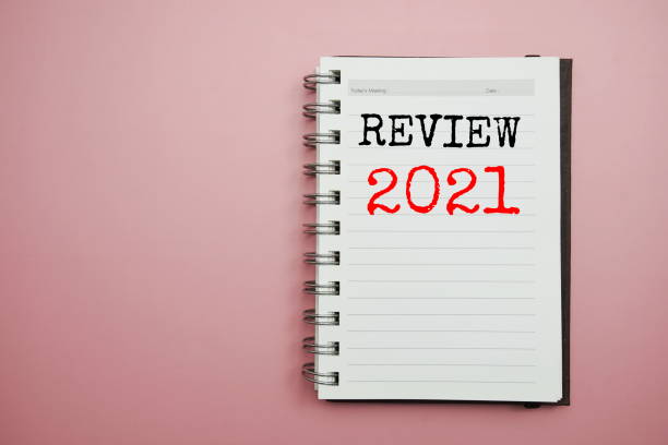 istock Paper notepad with Review 2021 text on pink background 1410021880
