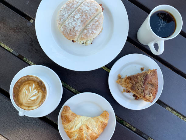 istock Breakfast in a cafe for two. Directly above. 1410025142