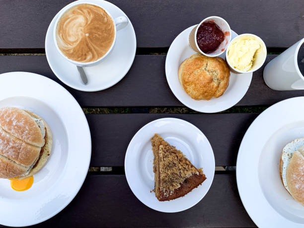 istock Breakfast in a cafe for two. Directly above. 1410025150