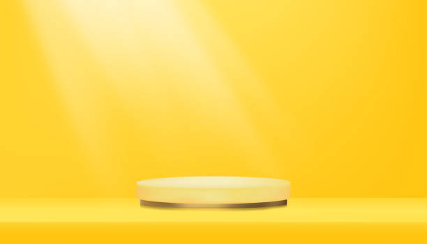 istock 3d Studio with cylinder pedestal podium in yellow empty wall room with light and Shadow. Vector illustration Abstract 3d shape for Product display presentation. Minimal Studio room scene concept 1410025326