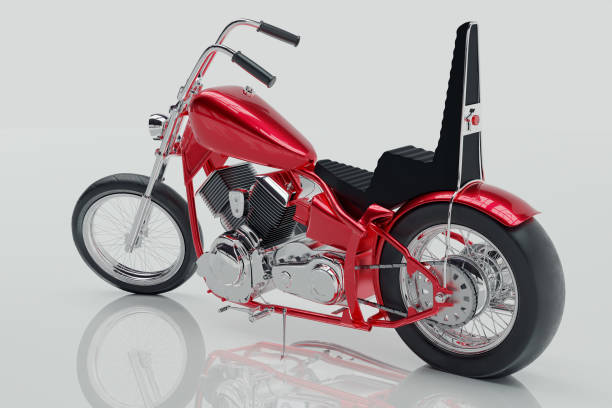 istock 3D rendered image of a vintage metallic red custom motorcycle on white background 1410029440