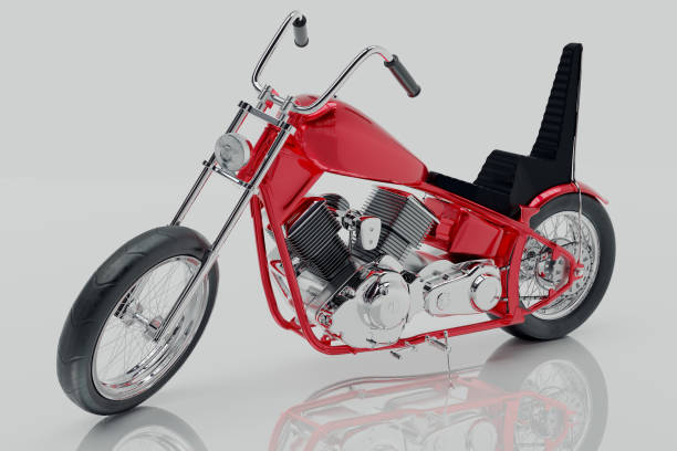 istock 3D rendered image of a vintage metallic red custom motorcycle on white background 1410029442