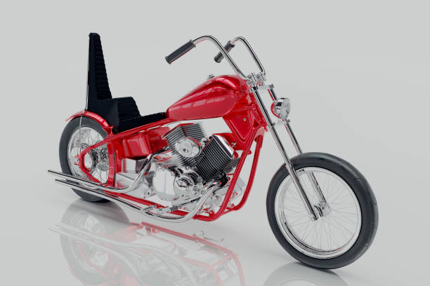 istock 3D rendered image of a vintage metallic red custom motorcycle on white background 1410029443