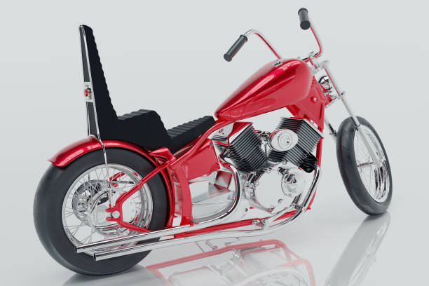 istock 3D rendered image of a vintage metallic red custom motorcycle on white background 1410029445