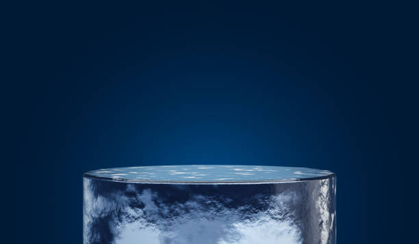 Cool ice show podium stage blue 3d background with winter iceberg product display empty presentation scene or cold advertising platform stand studio template and blank snow pedestal frozen backdrop.