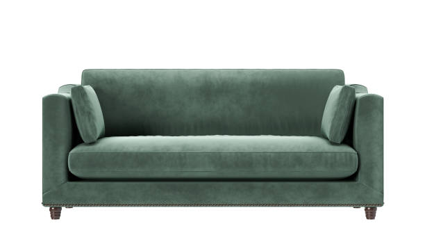 istock Mint green sofa isolated on white background. Front view. Modern furniture. Beautiful couch, contemporary style. 3D rendering. 1410032962