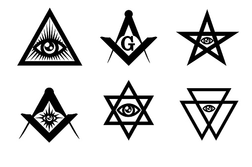 Set Masonic symbol. Vector Black flat icons.