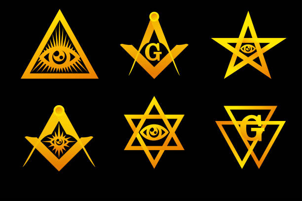 Set masonic symbol. Vector Golden flat icons Set Masonic symbol. Vector Golden flat icons. masonic symbol stock illustrations
