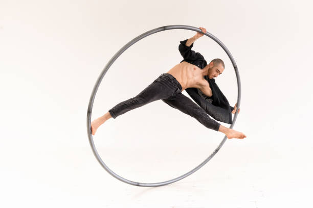 istock Circus acrobat doing a one leg trick on a cyr wheel 1410035382