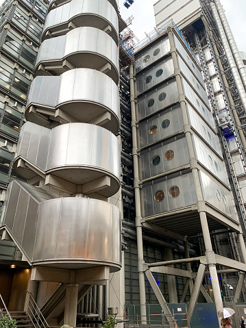Lloyds Building in The City, London's financial heart. London's iconic Lloyd's building, designed by architect Richard Rogers, also known as the Inside-Out building.