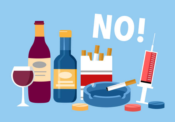 zatrzymaj narkotyki, alkohol, papierosy koncepcja ilustracji wektorowej. żadnych złych nawyków. - alcohol stock illustrations