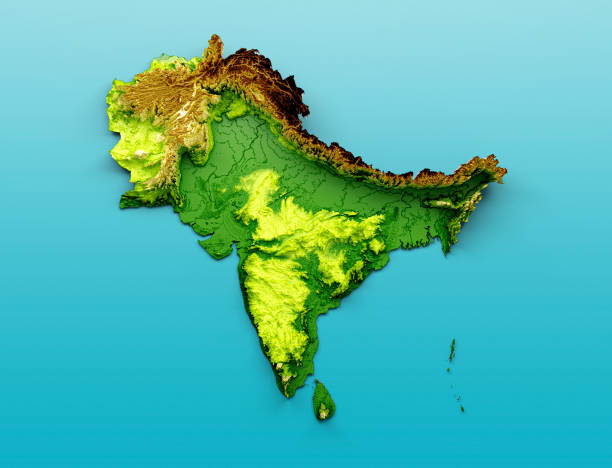 mapa del subcontinente india, pakistán, nepal, bután, bangladesh, sri lanka y las maldivas. ilustración 3d - physical geography fotos fotografías e imágenes de stock