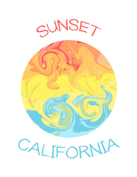 ilustrações, clipart, desenhos animados e ícones de pôr do sol e praia na califórnia - swimwear vector non urban scene text