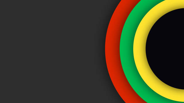 istock Black History Month. Abstract red, yellow, green circle color banner on black background. Copy space for text. Art illustration 1410051354