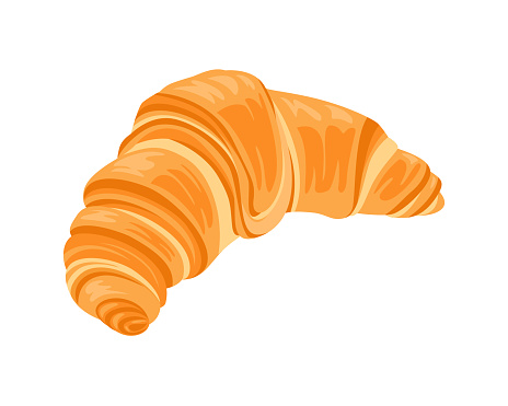 Croissant isolated on white background. Vector cartoon illustration of fresh sweet pastry.