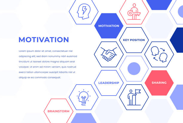 Motivation Web Banner Concepts Motivation Web Banner Concepts. Colorful Line Icons placed in Hexagon shape. leading attitude stock illustrations
