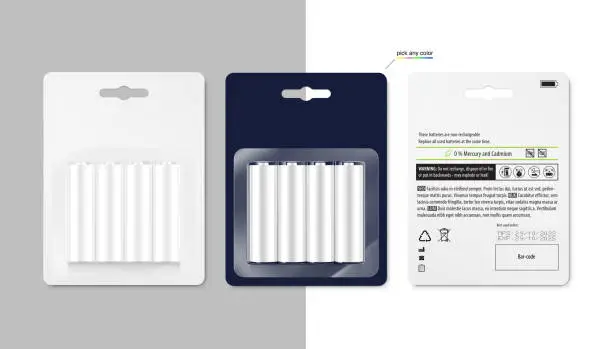 Vector illustration of A set of mockups of battery packs with text.