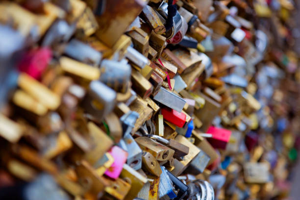 istock Love lock bridge Paris, France 1410055106