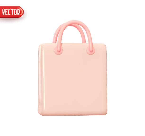istock Bag with handle is stylish for shopping. Shopping pink packages. Realistic 3d design In plastic cartoon style. Icon isolated on white background. Vector illustration 1410056714