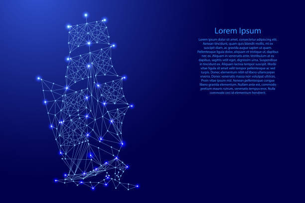 istock Ship with masts and sails, sailing sailboat, from futuristic polygonal blue lines and glowing stars for banner, poster, greeting card. Vector illustration. 1410059195