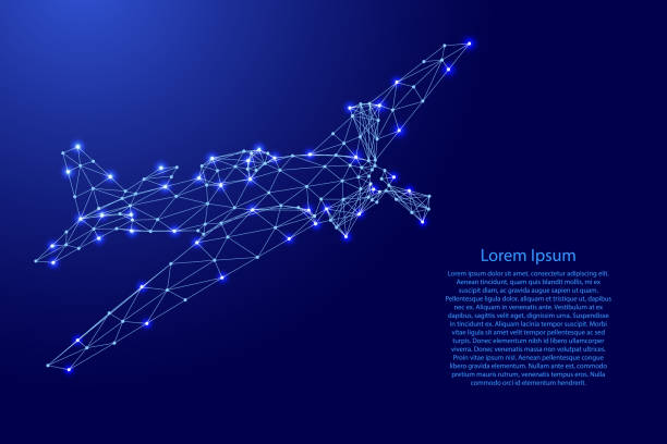 istock Flying aircraft, screw monoplane, from futuristic polygonal blue lines and glowing stars for banner, poster, greeting card. Vector illustration. 1410059360