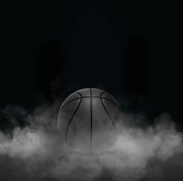 istock Black Basketball ball with cold vapor an isolated dark studio background. 3D render 1410060905