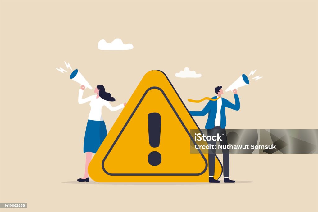 Important announcement, attention or warning information, breaking news or urgent message communication, alert and beware concept, business people announce on megaphone with attention exclamation sign Safety stock vector Important announcement, attention or warning information, breaking news or urgent message communication, alert and beware concept, business people announce on megaphone with attention exclamation sign Safety stock vector